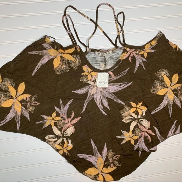 Free People Hey Girl Cotton Strappy Tank Top Floral Army Combo Small NEW. 339 - Picture 2 of 5